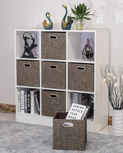 Posprica Storage Basket Bins,13×13 Foldable Storage Boxes Containers for Closet Organizer Shelf Cabinet Bookcase,Thick Fabric Drawer with Shimmer,4pcs,Brown