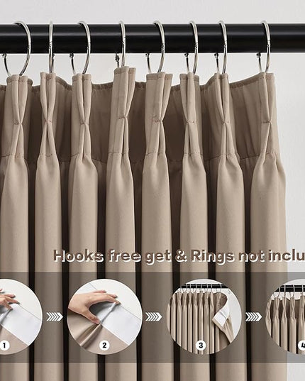 KEQIAOSUOCAI 60 Wide Pinch Pleated Window Curtain Panels 102 Inches Long Custom Made Pleated Curtains Hooks Track Privacy Memory Shape Drape for Living Room,Khaki, Set of 2=120 Inch Wide