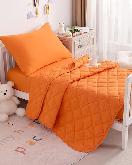 NTBAY Toddler Bedding Set - 4 Piece Soft and Breathable Crib Bedding Set for Boys and Girls, Includes Quilted Comforter, Fitted Sheet, Flat Top Sheet and Envelope Pillowcase, Orange