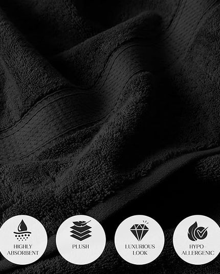 Superior Egyptian Cotton Pile 6 Piece Towel Set, Includes 2 Bath, 2 Hand, 2 Face Towels/Washcloths, Ultra Soft Luxury Towels, Thick Plush Essentials, Guest Bath, Spa, Hotel Bathroom, Black
