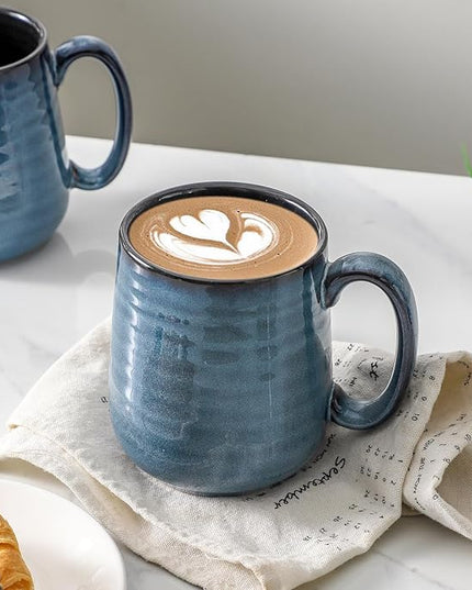 HASENSE Coffee Mugs Set of 4, 12 Ounce Ceramic Coffee Cups with Handle, Large Mug Set for Latte, Tea, Chocolate, Modern Cup Gift for Men and women, Dishwasher & Microwave Safe(Blue)
