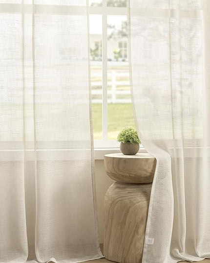 Joydeco Sheer Curtains 72 Inches Long, White Curtains for Living Room 2 Panels Set, Linen Curtains Window Privacy Assured with Light Filtering(W52 x L72 Inch,Linen)