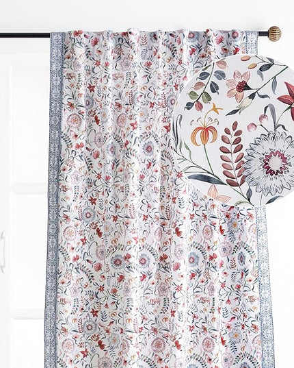 Maison d' Hermine Curtains for Living Room 100% Cotton 96 inch Length One Panel Light Filtering Curtains for Bedroom Windows with Rod and Loop Pockets Drapes (Nellore, 50" W x 96" L)