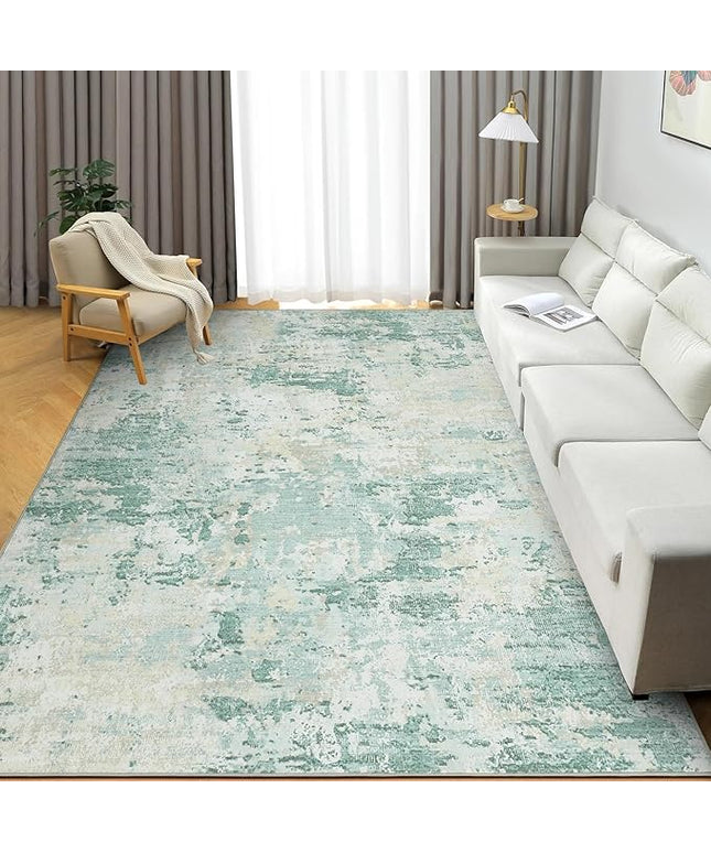 Modern Abstract Area Rug 5x7 Non Slip Non Shedding Rug Low Pile Stain Resistant for Bedroom Living Room,Green