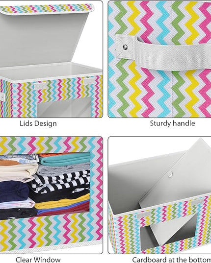 Univivi Fabric Foldable Storage Boxes [4-Pack] Large Collapsible Stackable Storage Bins with Lids, Closet Organizers and Storage Cube Basket for Home, Office, Bedroom (Colorful, 17”x 12” x 12”)