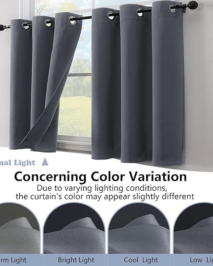 Simplebrand Grey Short Kitchen Curtains 24 Inch Length 2 Panels Set, Small Windows Room Darkening Curtain for Bathroom, Cabinet, Basement, RV Camper, Thermal Insulated Short Drapes, 40 x 24 Inch