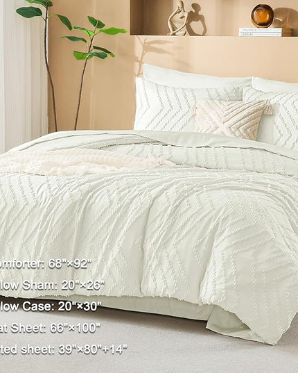 Litanika Twin XL Comforter Set Ivory - Boho Tufted Shabby Chic Bed in a Bag for College Dorm, 5 Pieces Fluffy Soft Farmhouse Bed Set for All Seasons