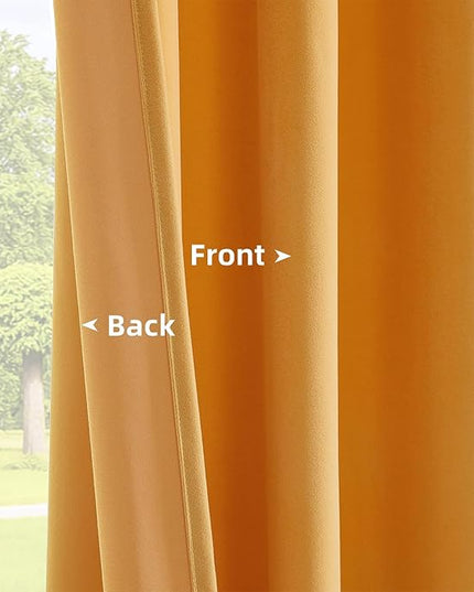 Joydeco Yellow Velvet Curtains 96 inch Length 2 Panels, Luxury Blackout Rod Pocket Thermal Insulated Window Curtains, Super Soft Room Darkening Drapes for Living Dining Room Bedroom,W52 x L96 inches