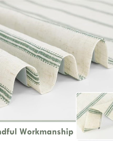 DriftAway Farmhouse Linen Blend Blackout Curtains 96 Inches Long for Bedroom Vertical Striped Printed Linen Curtains Thermal Insulated Lined Treatments for Living Room 2 Panels W52 x L96 Loden Green
