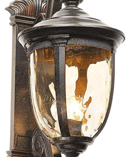 John Timberland Bellagio European Outdoor Wall Light Fixture Bronze Scroll 24" Champagne Hammered Glass Decor for Exterior House Porch Patio Outside Deck Garage Yard Front Door Garden Home