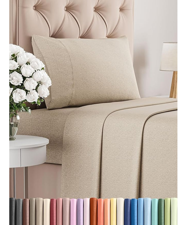 Twin Size 3 Piece Sheet Set - Comfy Breathable & Cooling Bed Sheets Set - Hotel Luxury Bedding for Women, Men, Kids, Teens, Boys & Girls - Deep Pockets, Soft & Wrinkle Free - Beige (Heathered Sheets)