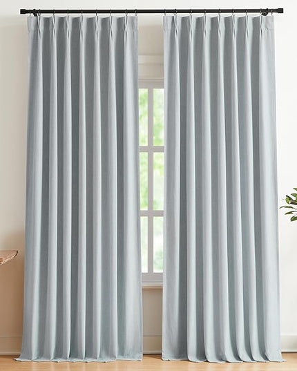 Vision Home Pinch Pleated Full Blackout Curtains Linen Blended Room Darkening Window Curtains 84 inch for Living Room Bedroom Thermal Insulated Pinch Pleat Drapes with Hooks 2 Panel 40"Wx84"L,Blue Fog