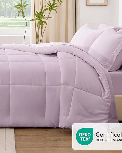 Love's cabin Twin XL Comforter Set Light Purple, 5 Pieces Twin XL Bed in a Bag, All Season Bedding Sets with 1 Comforter, 1 Flat Sheet, 1 Fitted Sheet, 1 Pillowcase and 1 Pillow Sham