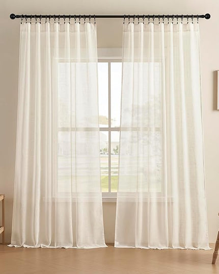 Joydeco Sheer Curtains 84 Inches Long, White Curtains for Living Room 2 Panels Set, Linen Curtains Window Privacy Assured with Light Filtering(W52 x L84 Inch,Linen)