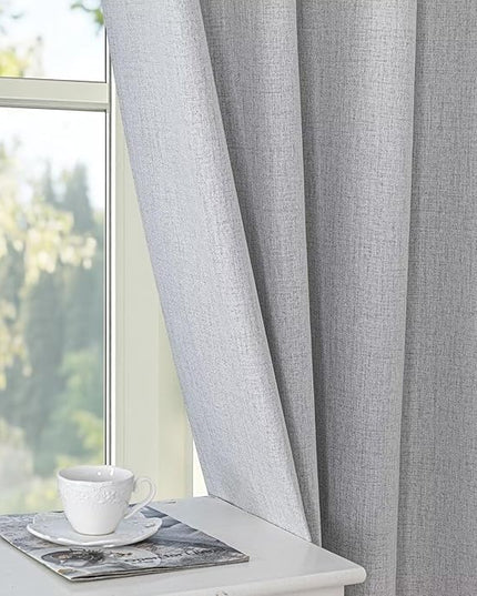 100% Blackout Curtains 72 inch Length 2 Panels Faux Linen Long Drapes for Bedroom Living Room Black Out Room Darkening Curtain Thermal Insulated Back Tab Rod Pocket(W37 x L72, Off-White)