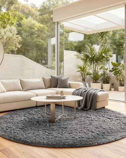 Ophanie Round Rug 7Ft Grey Circle Area Rugs, Large Fluffy Fuzzy Living Room Carpet 7 foot, Plush Shag Solid indoor Floor Gray Bedroom Christmas Circular Aesthetic Decor for Kids Teen Boys Baby,Nursery