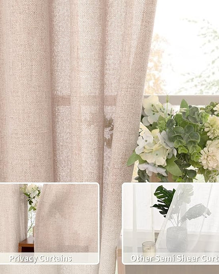 BGment Taupe Linen Curtains 95 Inch Long for Living Room - Burlap Textured Light Filtering Window Treatments Grommet Sheer Drapes for Farmhouse, 2 Panels, 52 X 95 Inch