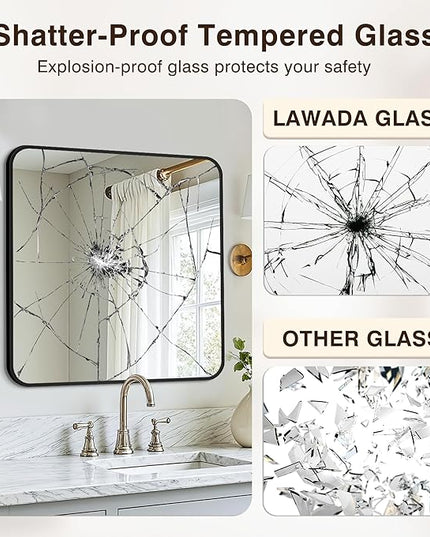 Bathroom Vanity Mirror for Wall, 30"x30" Wall Mounted Bathroom Mirror for Over Sink with Sturdy Metal Frame, Vertical or Horizontal, Living Room, Bedroom, Entryway(Black)