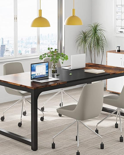 Tribesigns Modern Computer Desk, 63 x 31.5 inch Large Office Desk Computer Table Study Writing Desk Workstation for Home Office, Vintage Black Metal Frame