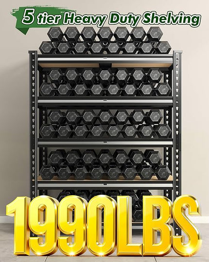 60.1" H Garage Storage Shelves 1990LBS Storage Shelves, 5 Tier Adjustable Metal Shelving, Garage Shelving for Storage, Basement, Warehouse, Pantry, Kitchen, 27.5" W x 11.9" D x 60.1" H, Black, 2 Pack