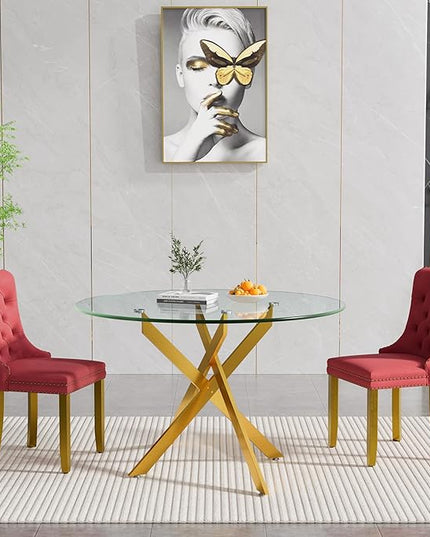 HomVent 3 Piece Round Glass Dining Table Set, Tempered Glass Dinner Table Set for 2 Kitchen Table Set with 2 Velvet Upholstered Chairs for Kitchen Dining Room