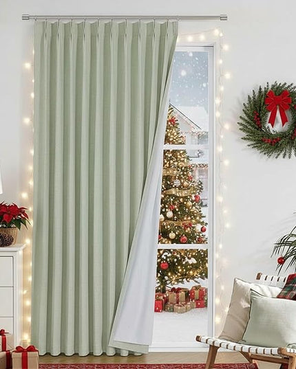Vision Home Soft Green Pinch Pleated Full Blackout Curtains Linen Blended Room Darkening Window Panels 95 inch for Living Room Bedroom Thermal Insulated Pinch Pleat Drapes with Hooks 60" Wx95 Lx1
