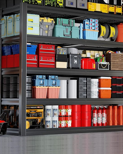68" Wide Heavy Duty Garage Shelving Units, 5-Tier Deep Storage Shelves,Black Metal Garage Shelves,Steel Shelf,Large Storage Rack,Industrial Shelving for Shop, 68" W x 24" D x 84" H,2 Pack