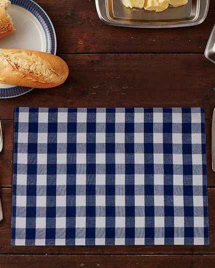 Urban VillaPlacemats for Dining Table 100% Cotton Placemats 14''x20'' Over Sized Tablemats Set of 6 Placemats Blue/White Buffalo Check Tablemats for Family Dinners Wedding PartiesPlacemats