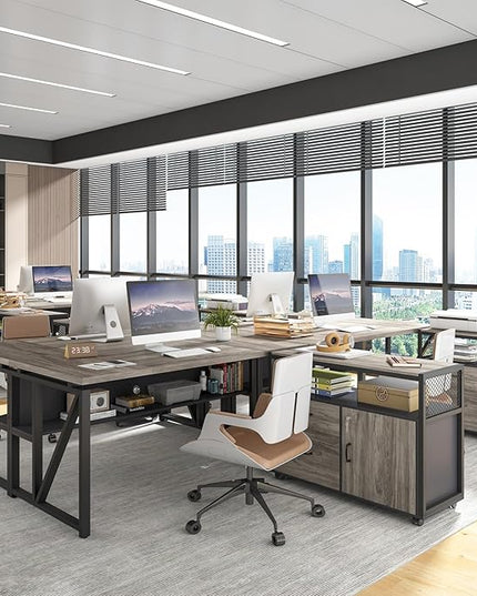 Tribesigns 55 inches Computer Desk with Bottom Storage Shelf Home Office Desk Writing Table for Workstation,Dark Walnut + Steel Leg， Cabinet not Included (Dark Oak, 55-inch -with Shelf)