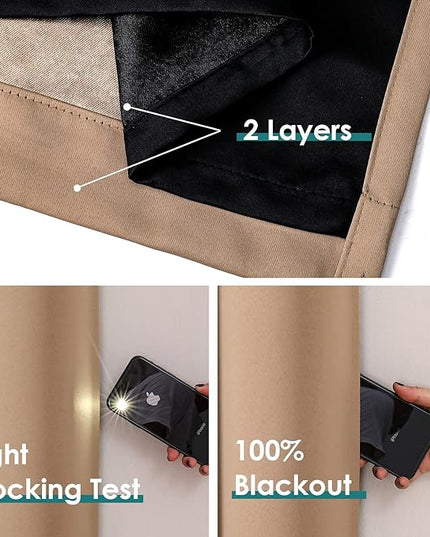 ChrisDowa 100% Blackout Curtains 90 inch Long for Bedroom with Black Liner, 2 Thick Layers Total Blackout Thermal Insulated Grommet Long Window Curtains 2 Panels Set (Cappuccino, 52 x 90 Inch)