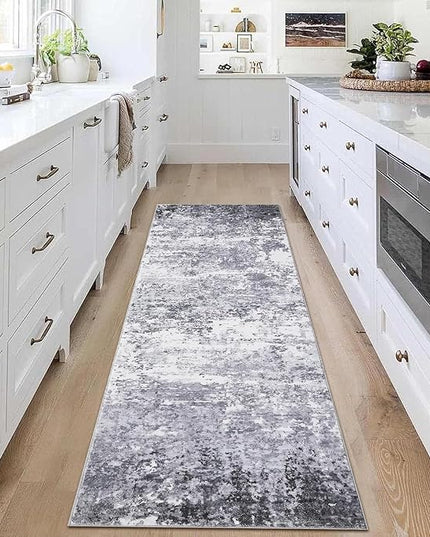 Modern Abstract Runner Rug 2x10 Washable Non Slip Stain Resistant Rug for Bedroom Living Room Non Shedding Low Pile Indoor Floor Cover,Light Grey