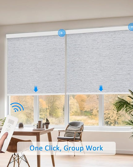 Motorized Blinds with Remote Cordless Automatic Motorized Shades Custom Blinds for Windows Smart Curtains Compatible with Alexa Google Home(Blackout Jacquard Grey,W39 x H72in)