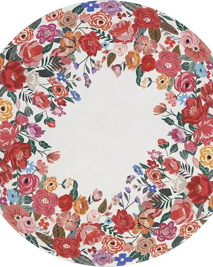 Wonnitar Washable 4ft Round Area Rug, Red Camellia Floral Living Room Rugs for Bedroom Girls, Low Pile Soft Flower Throw Carpet for Kids Nursery Room (Red,4ft Round)