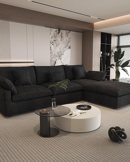 Cloud Modular Sectional Sofa Couch for Livingroom,119inch Down Filled L Shaped Couch with Wide Seat,Convertible Sectional Sofa with Ottoman,Covers Washable&Replaceable,Black