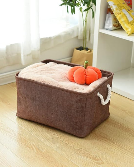 TheWarmHome Organization and Storage Basket for Organizing - 17x14x10 inch 3 Pack Fabric Storage Cubes, Collapsible Storage Bins for Shelves Closet Organizer Toy Gift Cloth (Brown)
