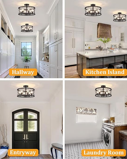 TOULMJ 6-Light Black Semi Flush Mount Ceiling Light, 16.53'' Modern Entryway Light Fixtures, Farmhouse Light Fixtures Ceiling Lamp for Kitchen Island Laundry Hallway Dining Room