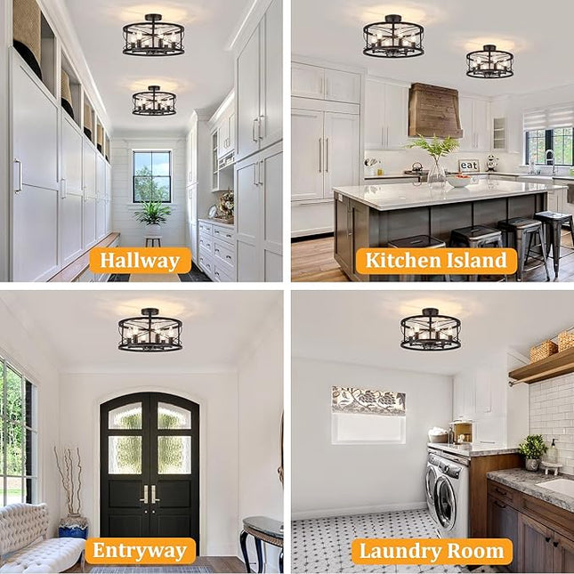 TOULMJ 6-Light Black Semi Flush Mount Ceiling Light, 16.53'' Modern Entryway Light Fixtures, Farmhouse Light Fixtures Ceiling Lamp for Kitchen Island Laundry Hallway Dining Room