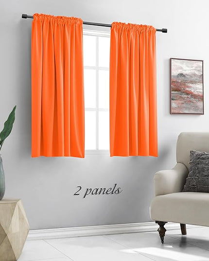 DONREN Vibrant Orange Autumn Curtains 48 Inch Length for Cafe Bathroom Short Windows,2 Panels Blackout Room Darkening Thermal Insulated Curtains for Kids Bedroom Decor,52" Wide by 48" Long