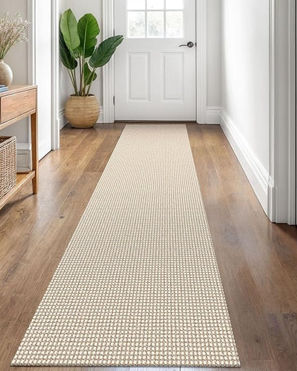 KOZYFLY Runners for Hallways 2x8 ft Washable Kitchen Runner Non Slip Rubber Backed Hall Runners Cotton Entryway Runner Rugs Floor Carpet for Indoor Backdoor Bedroom Kitchen, Ivory/Khaki