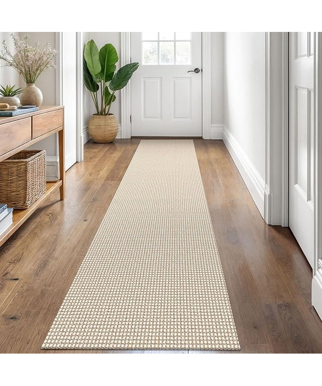 KOZYFLY Runners for Hallways 2x8 ft Washable Kitchen Runner Non Slip Rubber Backed Hall Runners Cotton Entryway Runner Rugs Floor Carpet for Indoor Backdoor Bedroom Kitchen, Ivory/Khaki