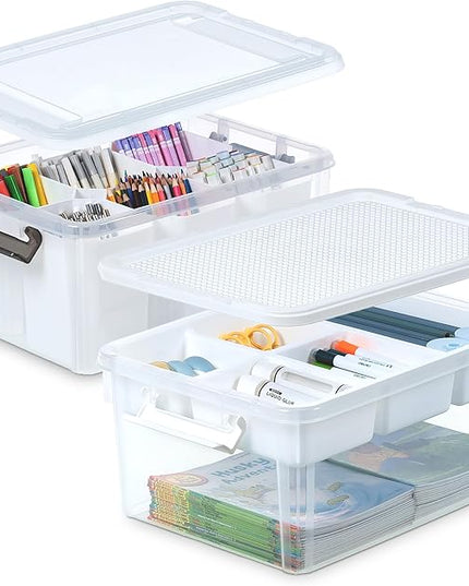 Citylife 17 QT Plastic Storage Bins Clear Storage Box with Lids Multipurpose Stackable Storage Containers for Organizing Tool, Craft, Crayon, 2 Packs