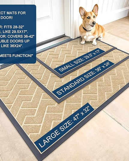 OLANLY Front Door Mat Indoor Outdoor Entrance, Waterproof All-Season, All-Weather Doormat, Sturdy Natural Rubber, Low Profile, Easy Clean Patio Porch Entryway Mat, Herringbone Brick (Beige, 29.5x17)