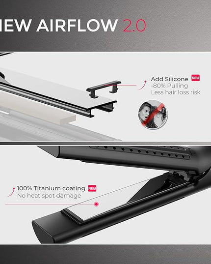 TYMO Airflow 2.0 Curling Iron Flat Iron - Hair Straightener and Curler 2 in 1, 1.25 Inch Curling Wand for Long Short Hair, Dual Voltage for Travel, 54 Million Ionic, Anti-Tangle, 5 Temps, Black