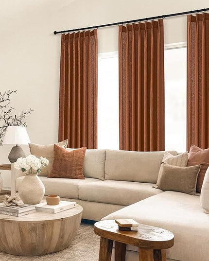 Pinch Pleated Linen Curtains 108 Inches long for Living Room 2 Panels Set Red clay Flax Pleat Drapes Back Tab Semi Sheer Fall Cozy Boho Ceiling to Floor 108 Inch Curtains for Bedroom Window,9FT
