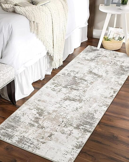 ROYHOM Modern Abstract 2x8 Runner Rug Non Slip Non Shedding Low Pile Stain Resistant Rug for Hallway Kitchen Bedroom, Taupe/Beige