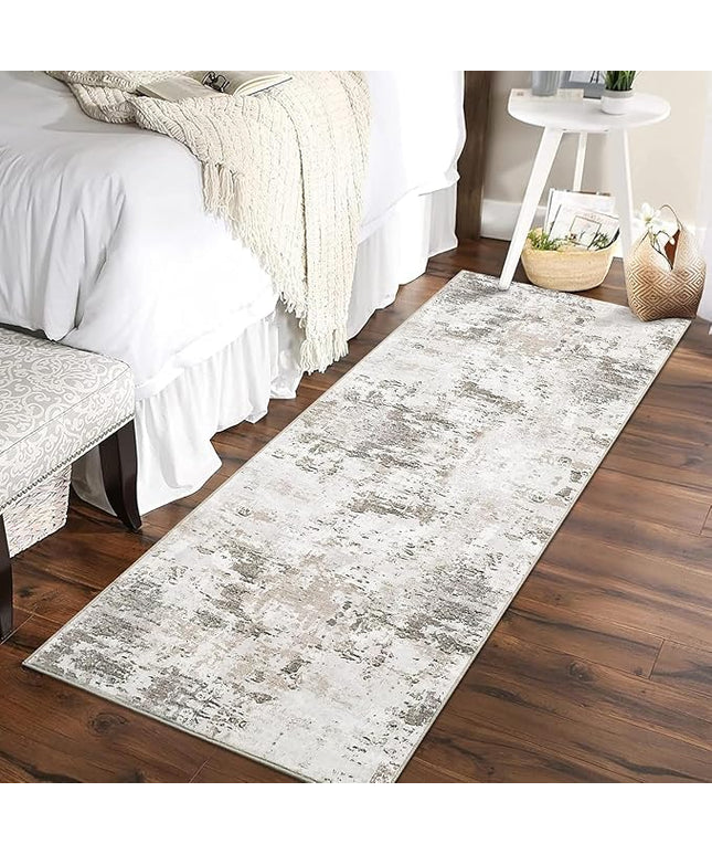 ROYHOM Modern Abstract 2x8 Runner Rug Non Slip Non Shedding Low Pile Stain Resistant Rug for Hallway Kitchen Bedroom, Taupe/Beige