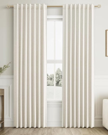 Guken Cream Linen Blackout Curtains 105 Inch Length 2 Panels Set for Living Room Bedroom Back Tab Thermal Insulated 100% Black Out Linen Drapes Room Darkening Window Curtains