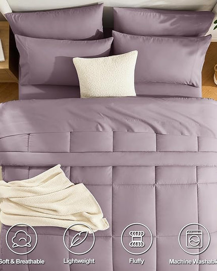 CozyLux Full Size Comforter Set Dusty Purple - 7 Pieces Bed in a Bag Dusty Purple Comforter Full Size, Bedding Set with All Season Quilted Comforter, Flat Sheet, Fitted Sheet, Pillowcases