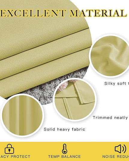NICETOWN Paler Yellow Room Darkening Bedroom Curtains 96 inches Long, Grommet Thermal Insulated Room Darkening Window Treatments Sound Reducing for Living Room, W46 x L96, 2 Panels