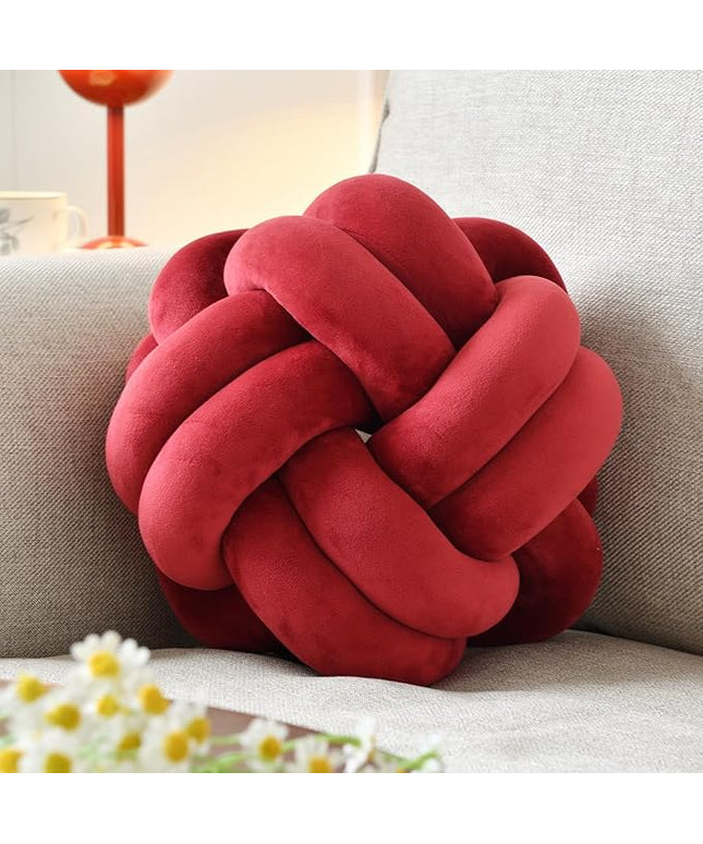 Knot Ball Pillow, Round Decorative Throw Pillows Cushion, 8 Inch Burgundy Soft Plush Knotted Pillows Pillow, Modern Home Throw Knot Decorative Cushion